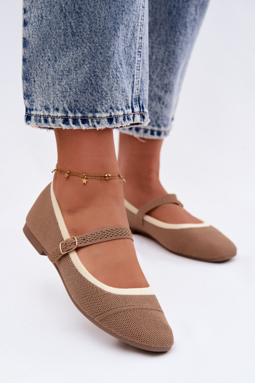 Women's Flat Mesh Material Light Brown Zelisa Ballerinas