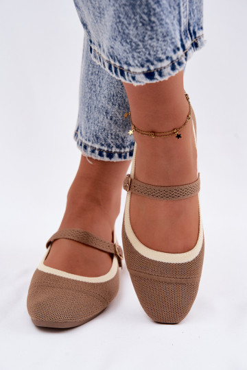 Women's Flat Mesh Material Light Brown Zelisa Ballerinas 2