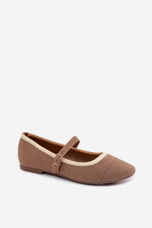 Women's Flat Mesh Material Light Brown Zelisa Ballerinas