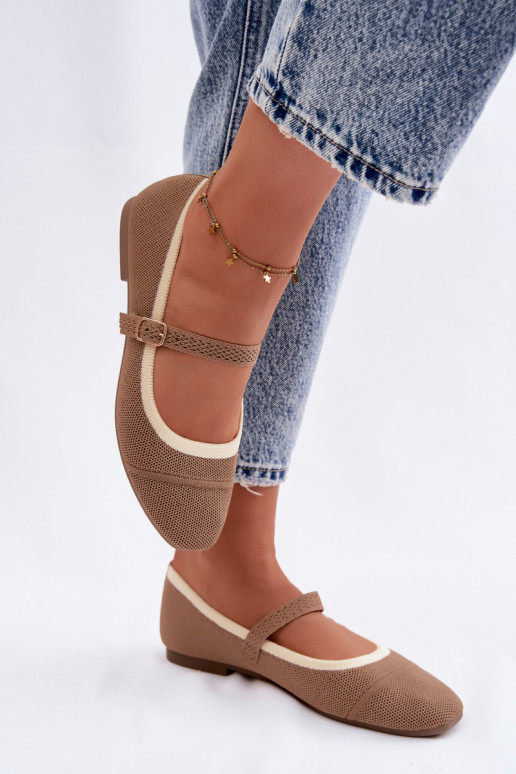 Płaskie BalerinywithSiateczkowego Materiału Jasnobrązowe Zelisa