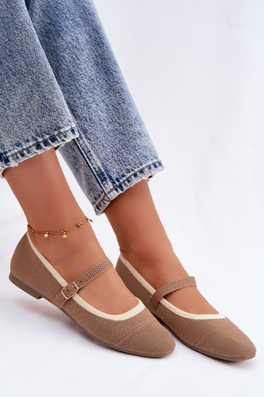 Women's Flat Mesh Material Light Brown Zelisa Ballerinas