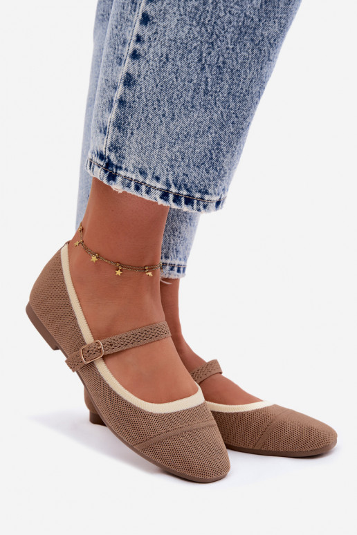 Women's Flat Mesh Material Light Brown Zelisa Ballerinas