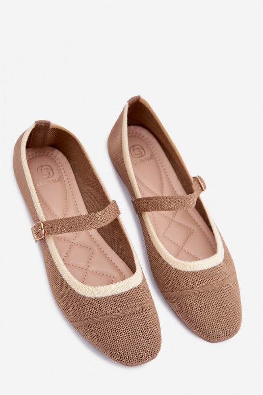 Women's Flat Mesh Material Light Brown Zelisa Ballerinas