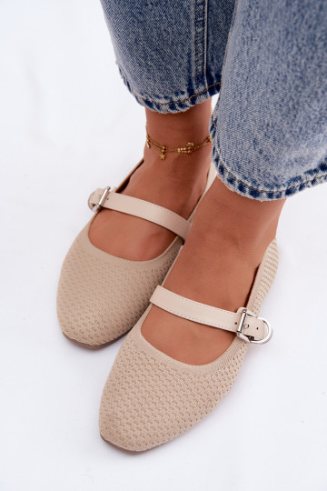 Fabric Ballerinas with Strap and Buckle Beige Jelisa
