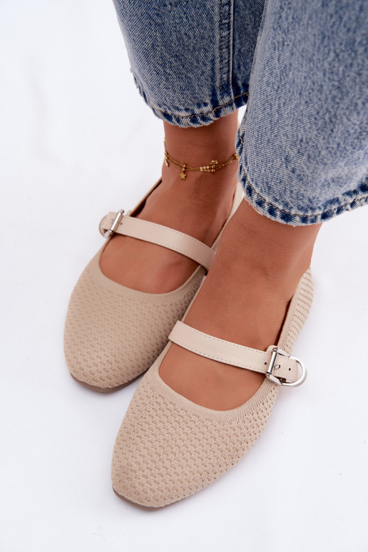 Fabric Ballerinas with Strap and Buckle Beige Jelisa