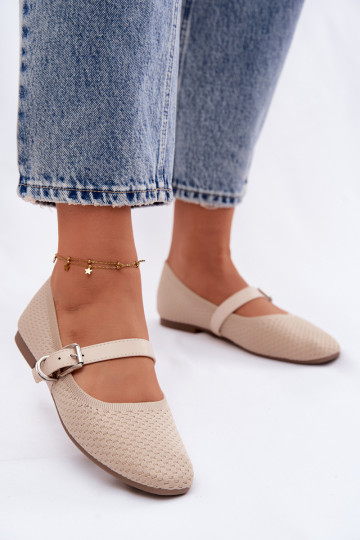 Fabric Ballerinas with Strap and Buckle Beige Jelisa 2