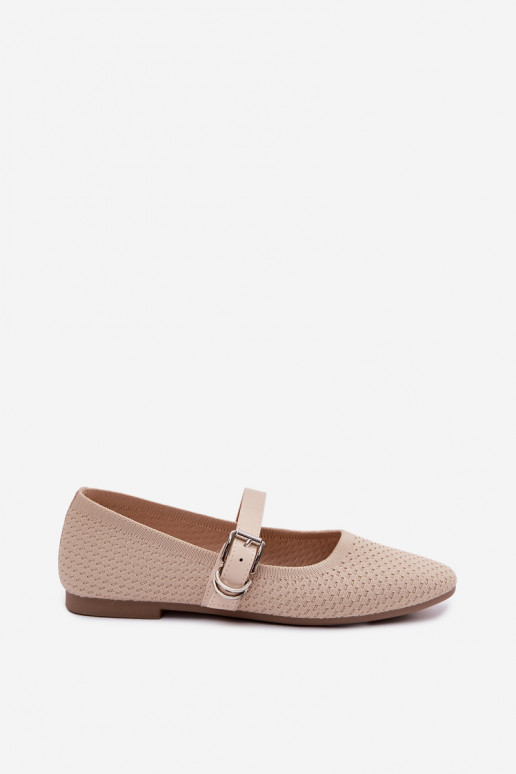 Fabric Ballerinas with Strap and Buckle Beige Jelisa