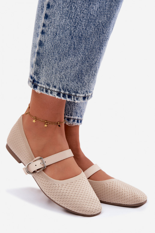 Fabric Ballerinas with Strap and Buckle Beige Jelisa