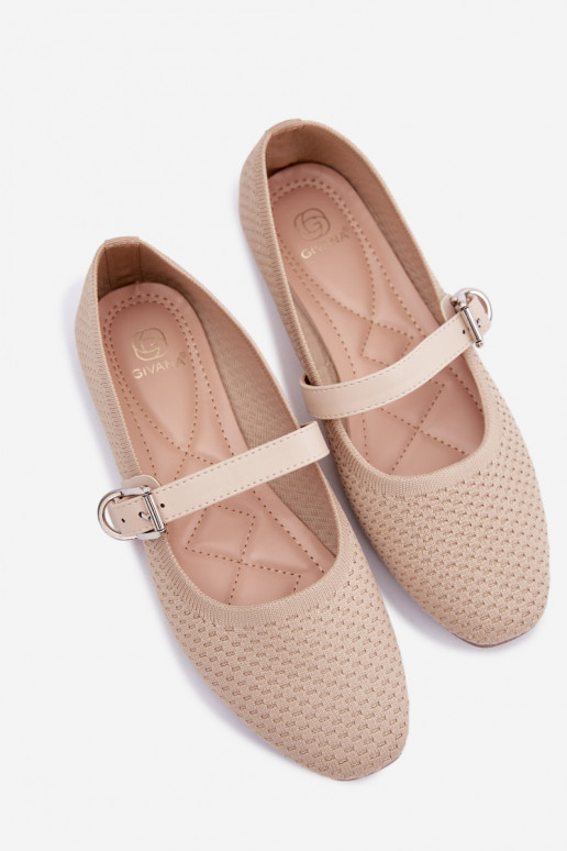 Fabric Ballerinas with Strap and Buckle Beige Jelisa