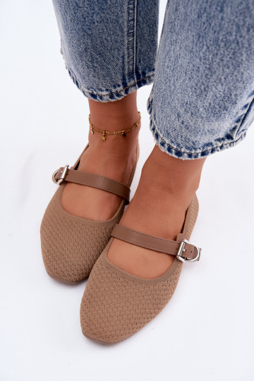 Material Ballerinas with Strap and Buckle Khaki Jelisa
