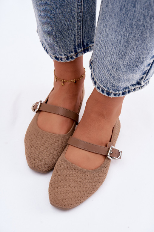 Material Ballerinas with Strap and Buckle Khaki Jelisa