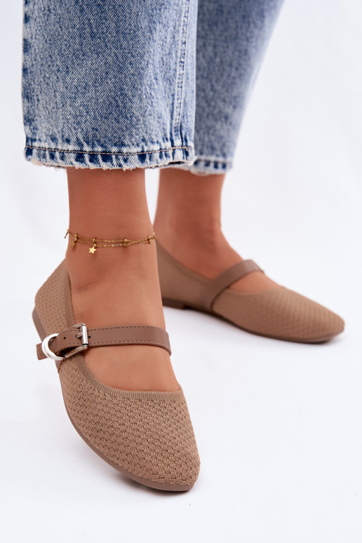 Material Ballerinas with Strap and Buckle Khaki Jelisa