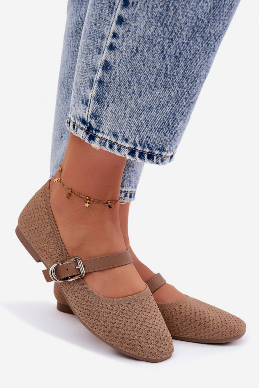 Fabric ballet flats with straps and buckles khaki Jelisa