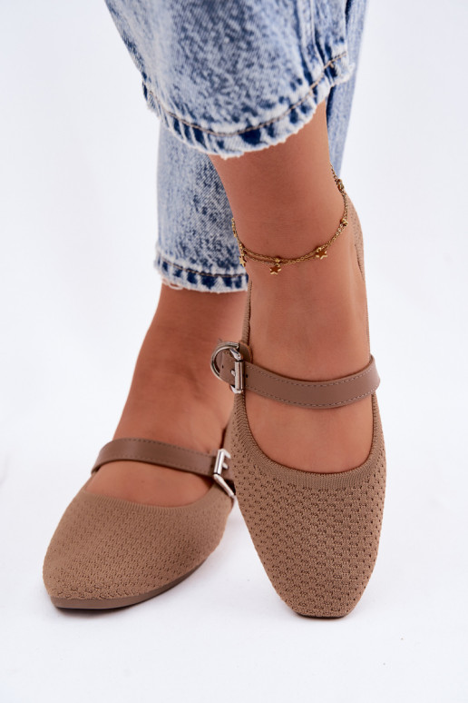 Fabric ballet flats with straps and buckles khaki Jelisa