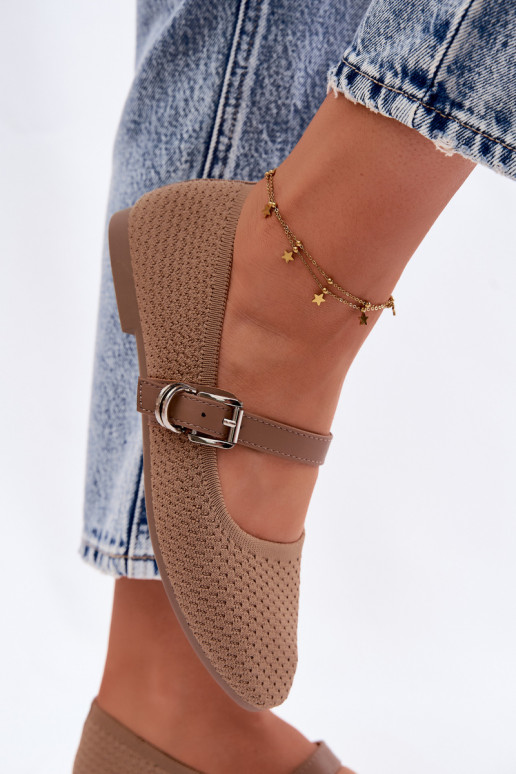 Fabric ballet flats with straps and buckles khaki Jelisa