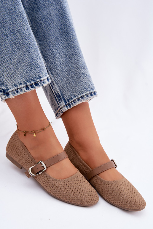 Fabric ballet flats with straps and buckles khaki Jelisa