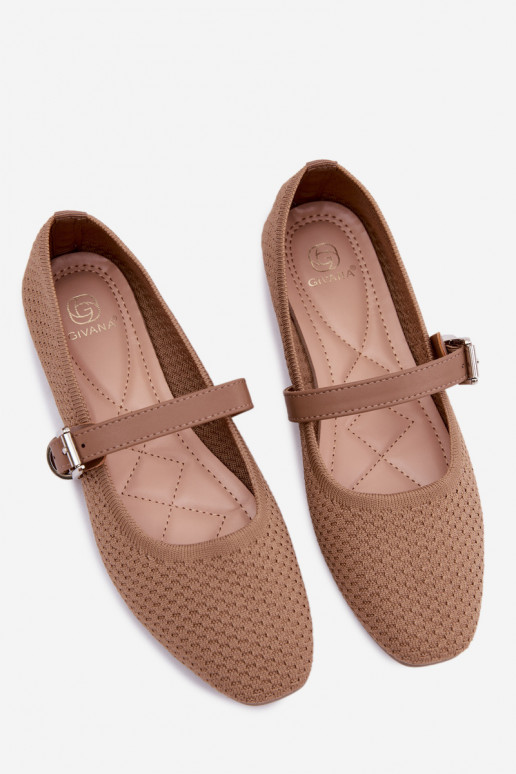 Material Ballerinas with Strap and Buckle Khaki Jelisa
