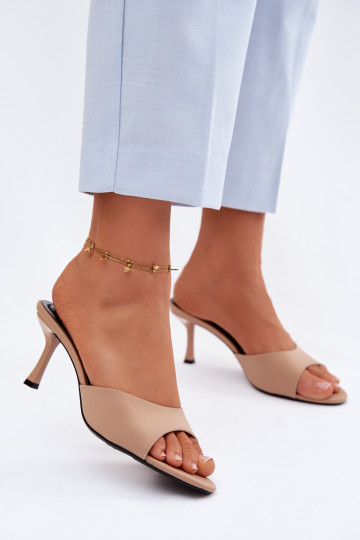 Women's Platform Material Beige Heeled Sandals Selmira