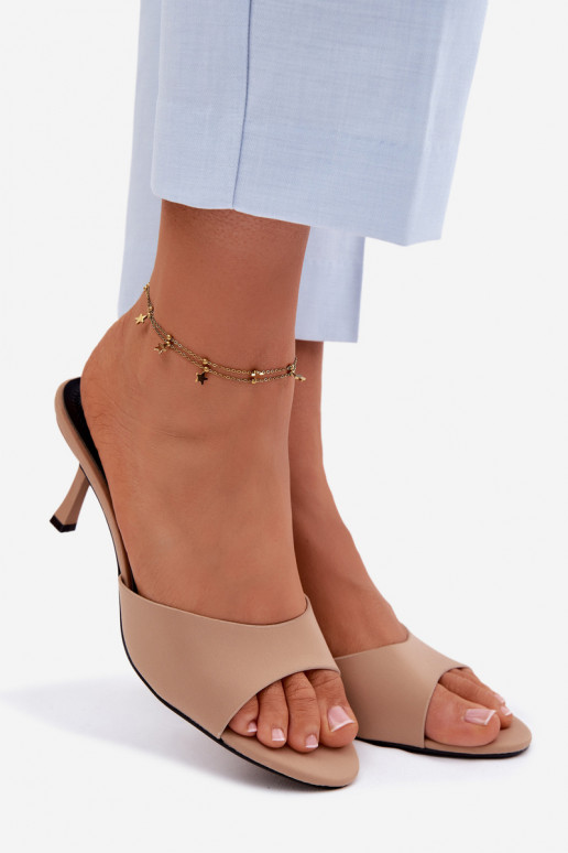 Women's Platform Material Beige Heeled Sandals Selmira