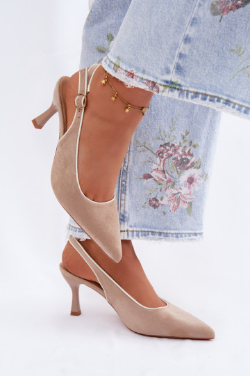 Women's sandals with thin heels in sand color Relmira 2