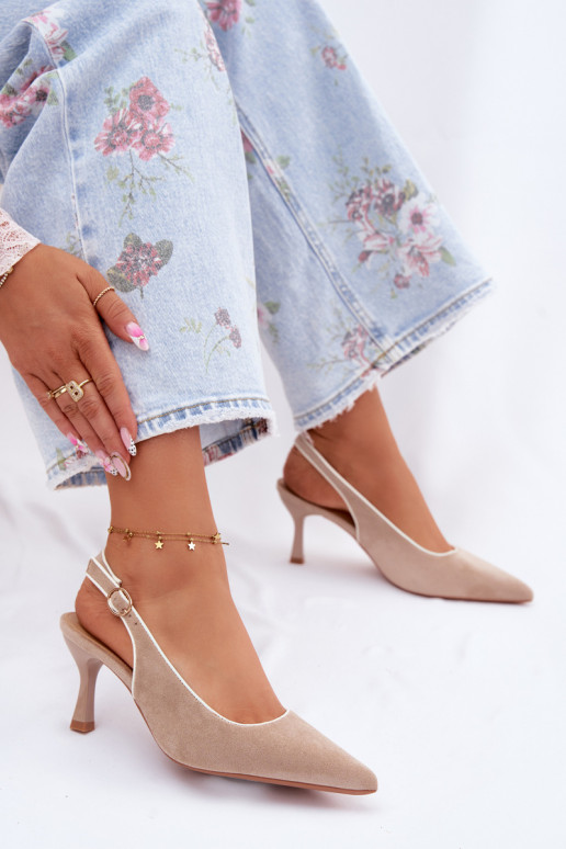 Sandały Damskie Na SzpilcewithLamówką Beżowe Relmira