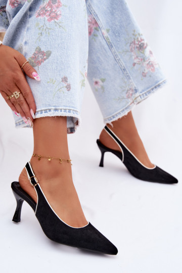 Women's sandals with thin heels in black color Relmira