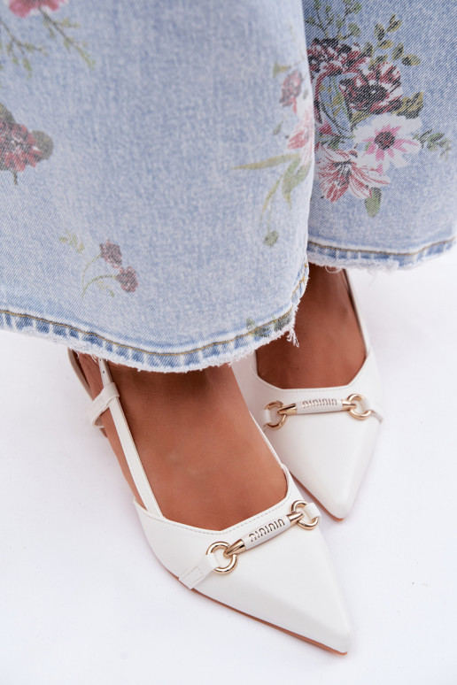 Sandały Damskie Na Obcasie Ze Szpiczastymi Noskami Białe Felessa