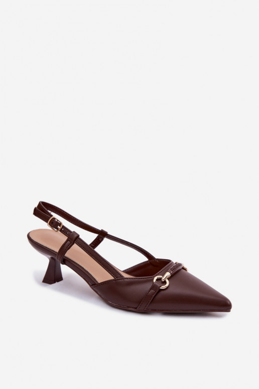 Sandały Damskie Na Obcasie Ze Szpiczastymi Noskami Brązowe Felessa