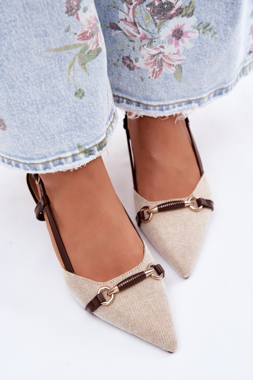 Sandały Damskie Na Obcasie Ze Szpiczastymi Noskami Brązowo-Beżowe Felessa