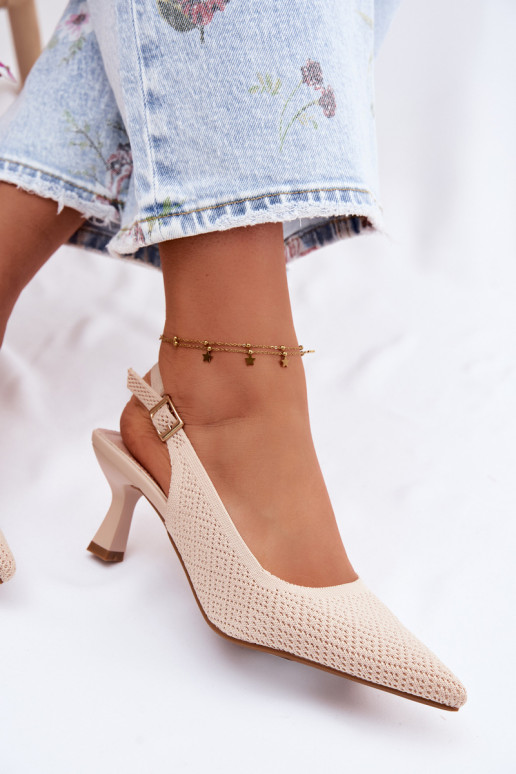 Beige Fabric Heeled Sandals Delessa