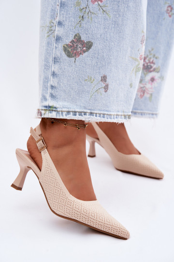 Beige Fabric Heeled Sandals Delessa 2