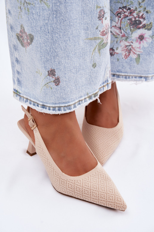 Beige Fabric Heeled Sandals Delessa