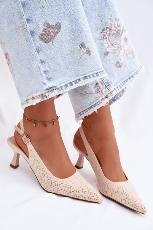 Beige Fabric Heeled Sandals Delessa