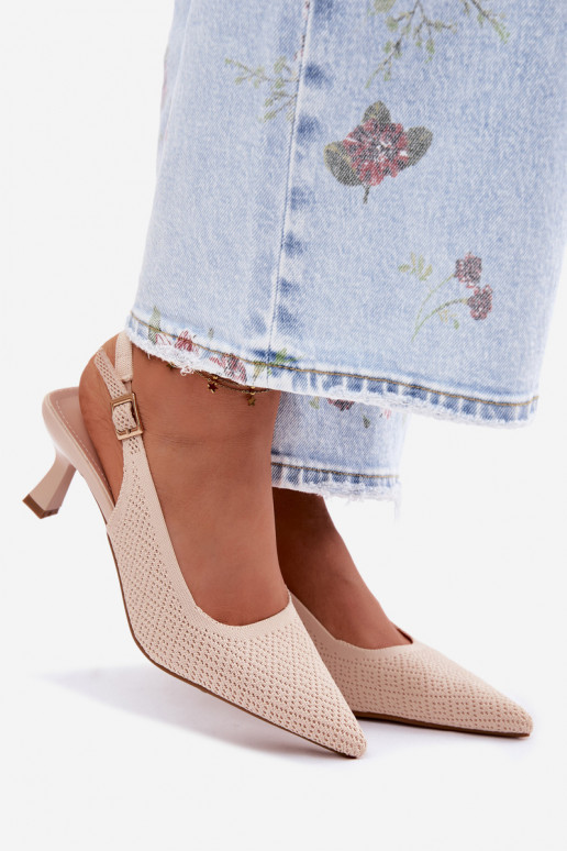 Beige Fabric Heeled Sandals Delessa