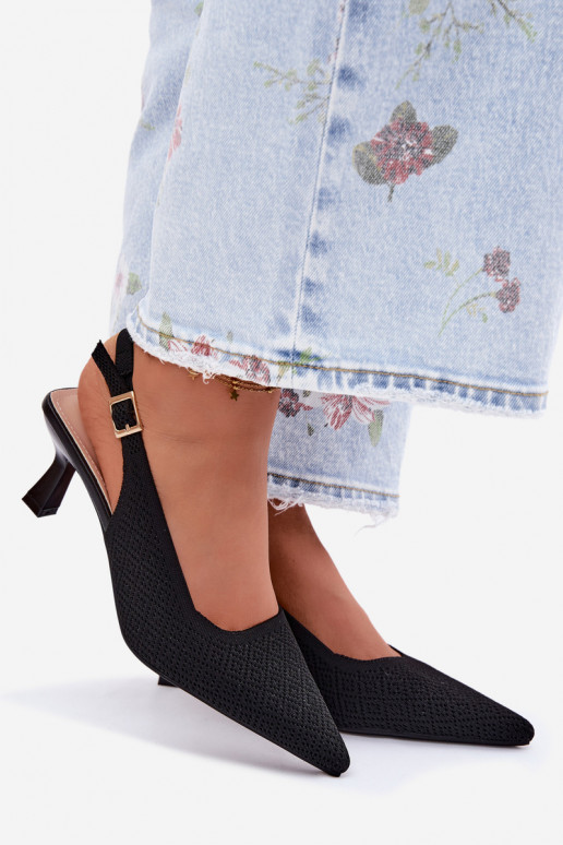 Delessa Black Fabric Heeled Sandals