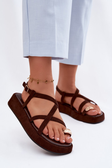 Platform Sandals With Gold Detail Chocolate Olmira 2