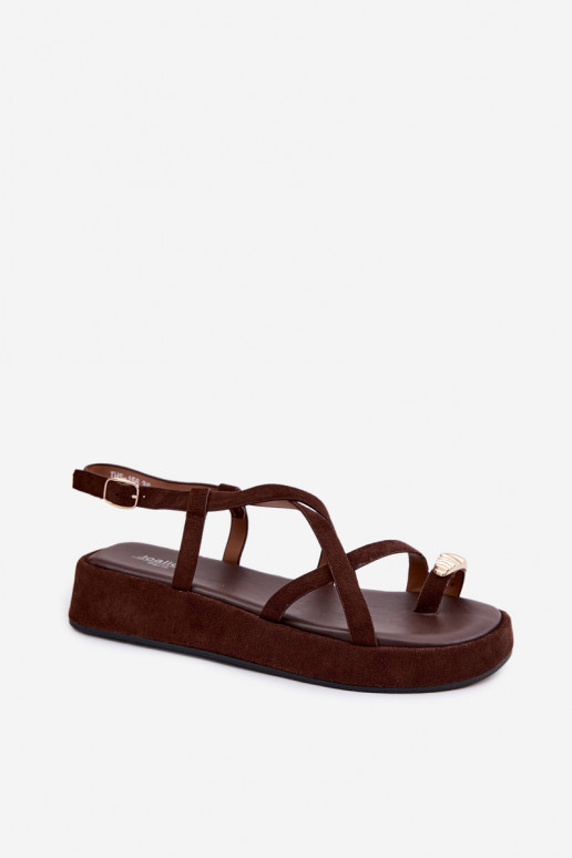 Sandals with platform and golden details in chocolate color Olmira