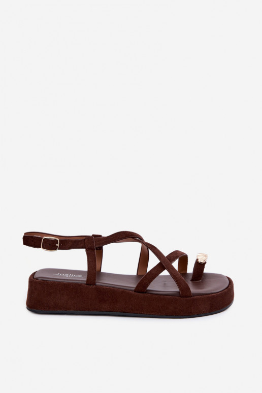 Sandals with platform and golden details in chocolate color Olmira