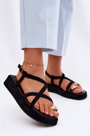 Platform Sandals With Gold Detail Black Olmira 2