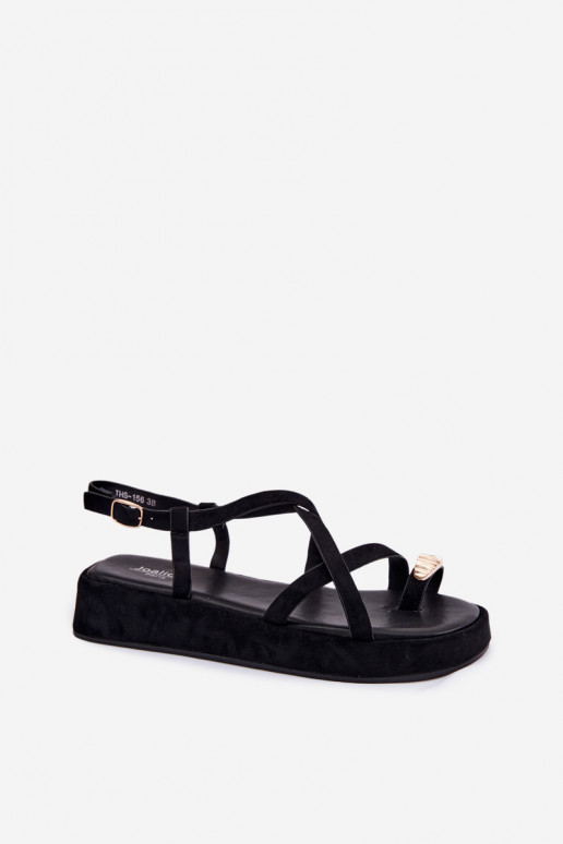 Platform Sandals With Gold Detail Black Olmira