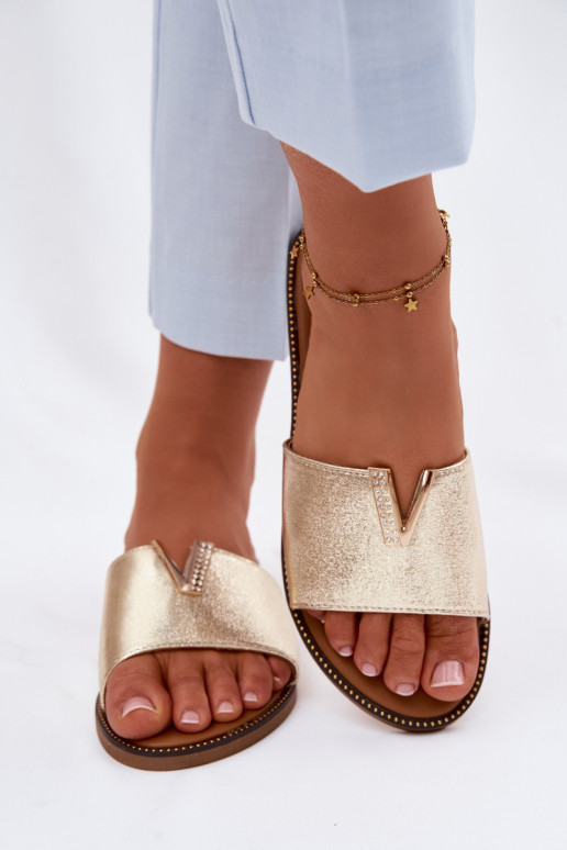 Women's Flat Slippers With Decorative Detail V Gold Nelmira