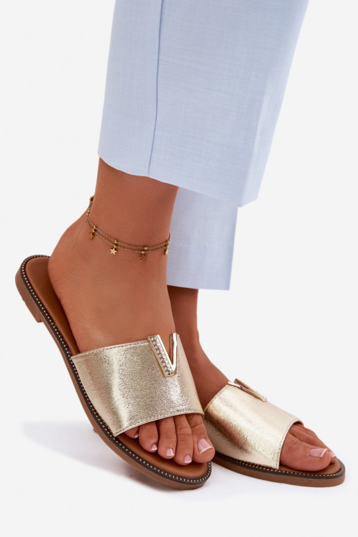 Women's Flat Slippers With Decorative Detail V Gold Nelmira