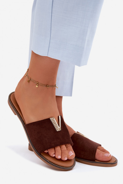 Women's Flat Shoes With Decorative Detail V Chocolate Nelmira