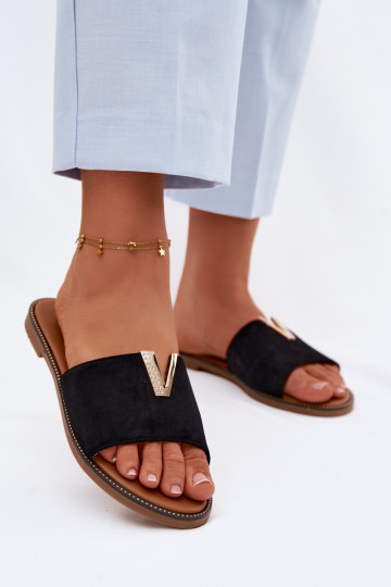 Women's Flat Slippers With Decorative V Detail Black Nelmira 2