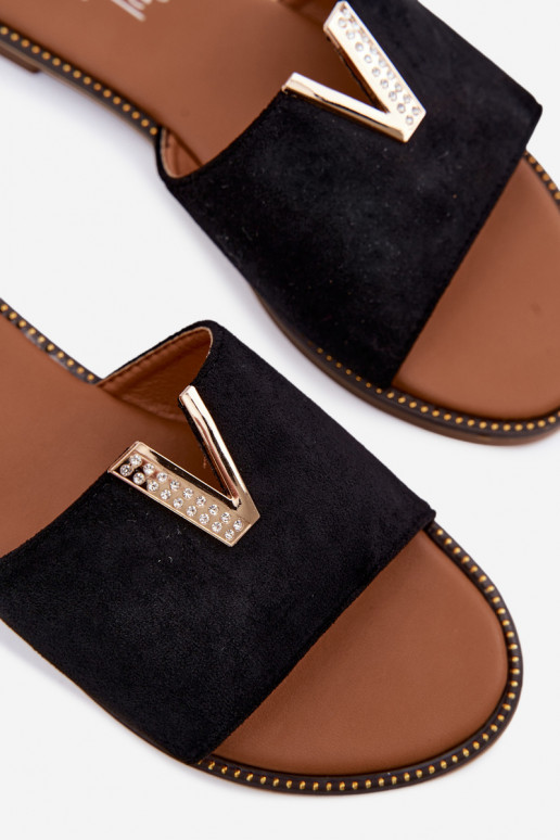 Women's Flat Slippers With Decorative V Detail Black Nelmira