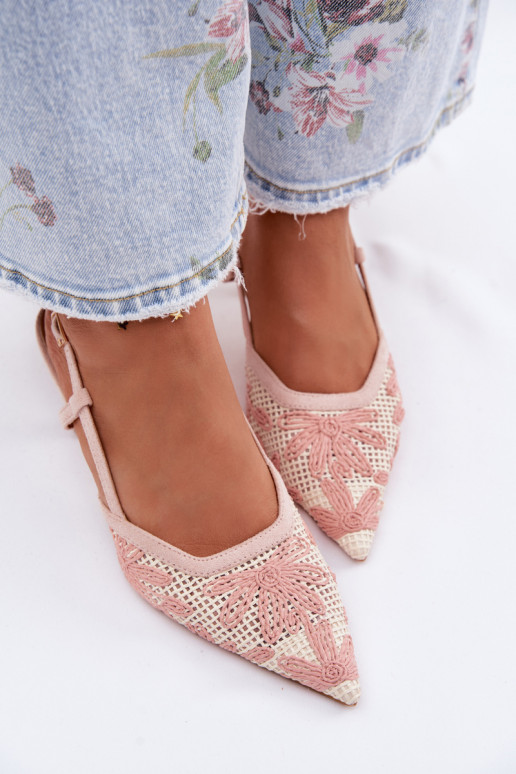 High-heeled sandals with flowers in pink color Kelmira
