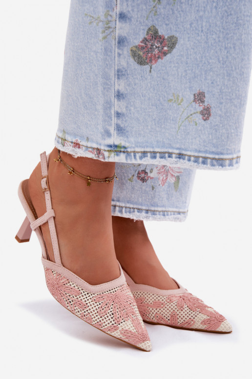 Pink Flowered High Heeled Sandals Kelmira