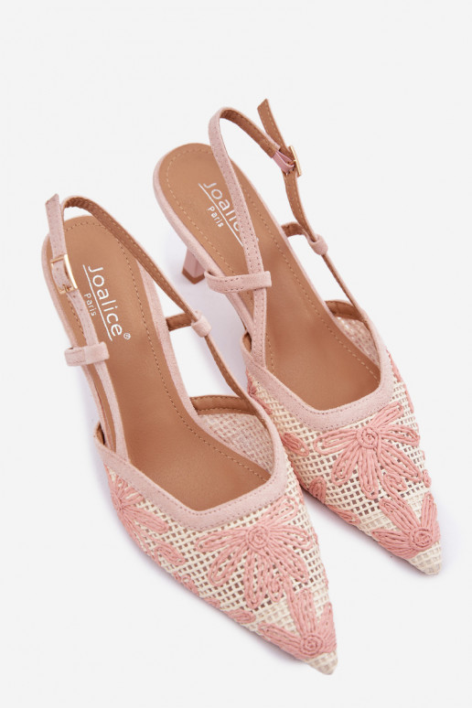 High-heeled sandals with flowers in pink color Kelmira