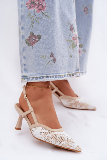 Beige Heeled Sandals With Flowers Kelmira 2