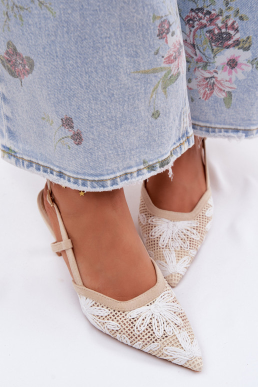 Beige Heeled Sandals With Flowers Kelmira